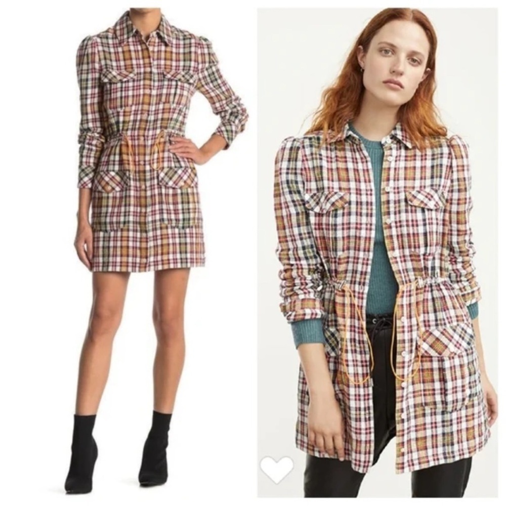 Veronica Beard Corinne Plaid Linen Blend Mini Dress Jacket Size 2